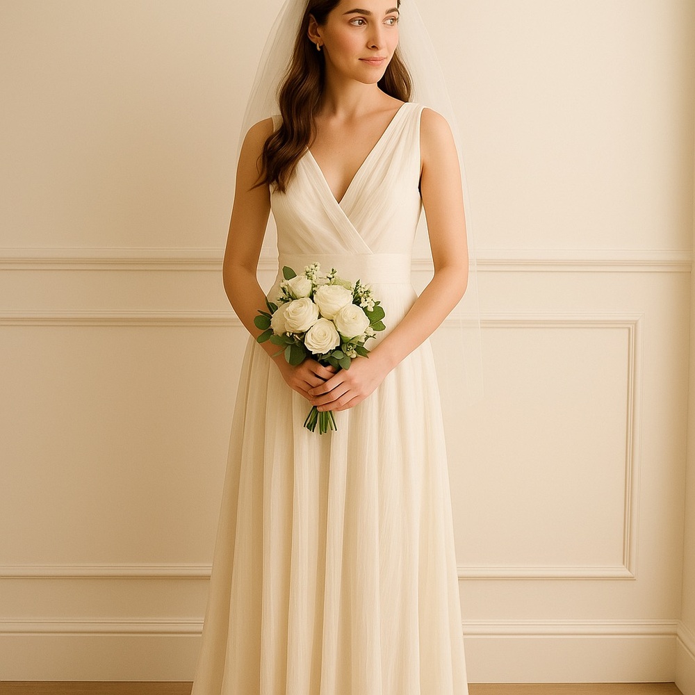 J.Crew Ivory Sophia Silk Chiffon Pleated Skirt Wedding Gown - Picture 1 of 9